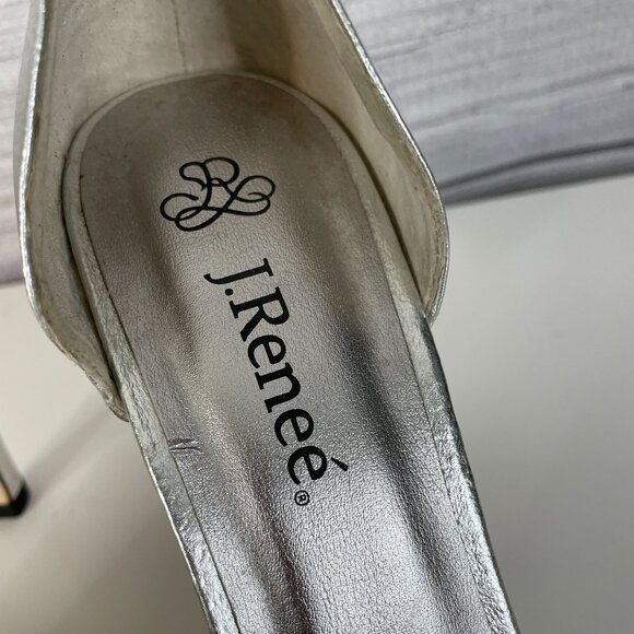 J. Renee Heels Y2K Metallic Peep Toe Heels 9.5 Silver HOCO Cocktail Formal 3.5" - Picture 7 of 12